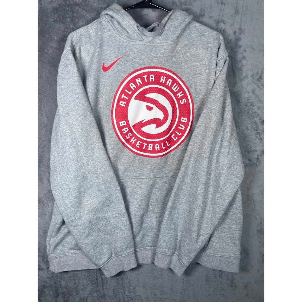 Nike Atlanta Hawks NBA Basketball Hoodie Mens XL Gray Red Fleece Sweatshirt